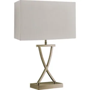 Searchlight Club Table Lamp Antique Brass Metal & White Faux Silk Shade
