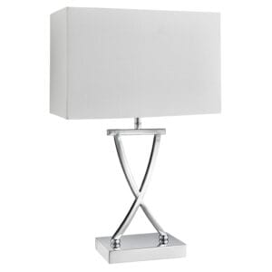Table Lamps - Searchlight Club Table Lamp Chrome Metal & White Faux Silk Shade (7923CC)