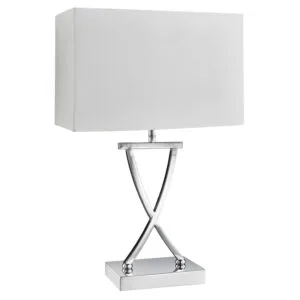 Searchlight Club Table Lamp Chrome Metal & White Faux Silk Shade