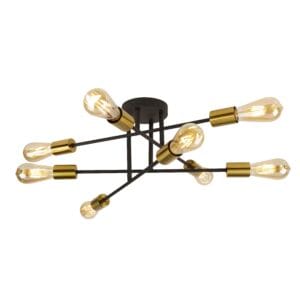 Searchlight Armstrong 8Lt SemiFlush Black & Satin Brass Metal