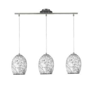 Ceiling Pendants - Searchlight Crackle 3Lt Pendant Satin Silver & Crackled White Glass (8069-3WH)
