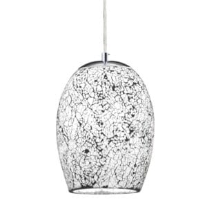 Ceiling Pendants - Searchlight Crackle Pendant Satin Silver & Crackled White Glass (8069WH)
