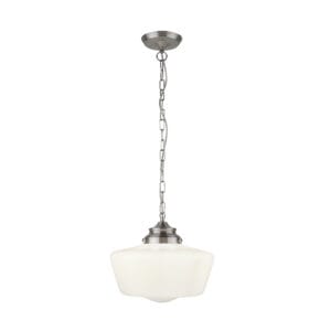 Ceiling Pendants - Searchlight School House Pendant Satin Silver Metal & Opal Glass (8071-1SS)