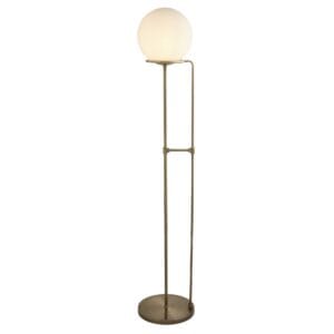 Floor Lamps - Searchlight Sphere Floor Lamp Antique Brass Metal & Opal Glass (8093AB)