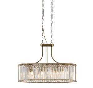 Ceiling Pendants - Searchlight Victoria 5Lt Oval Pendant Antique Brass & Clear Crystal (8095-5AB)