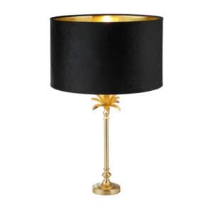 Table Lamps - Searchlight Palm Table Lamp Satin Brass & Black Velvet Shade (81212BK)