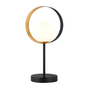 Searchlight Orbital Table Lamp Black Metal Gold Leaf & Opal Glass