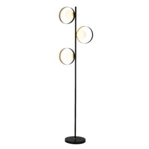 Floor Lamps - Searchlight Orbital Floor Lamp Black Metal Gold Leaf & Opal Glass (8143BGO)