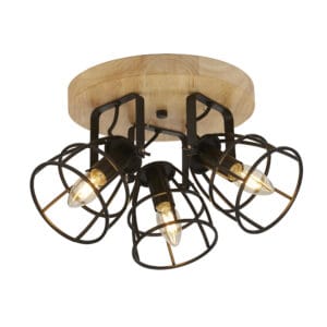 Ceiling Pendants - Searchlight Vision 3Lt Round Ceiling Light Matt Black Metal & Wood (81698-3BK)