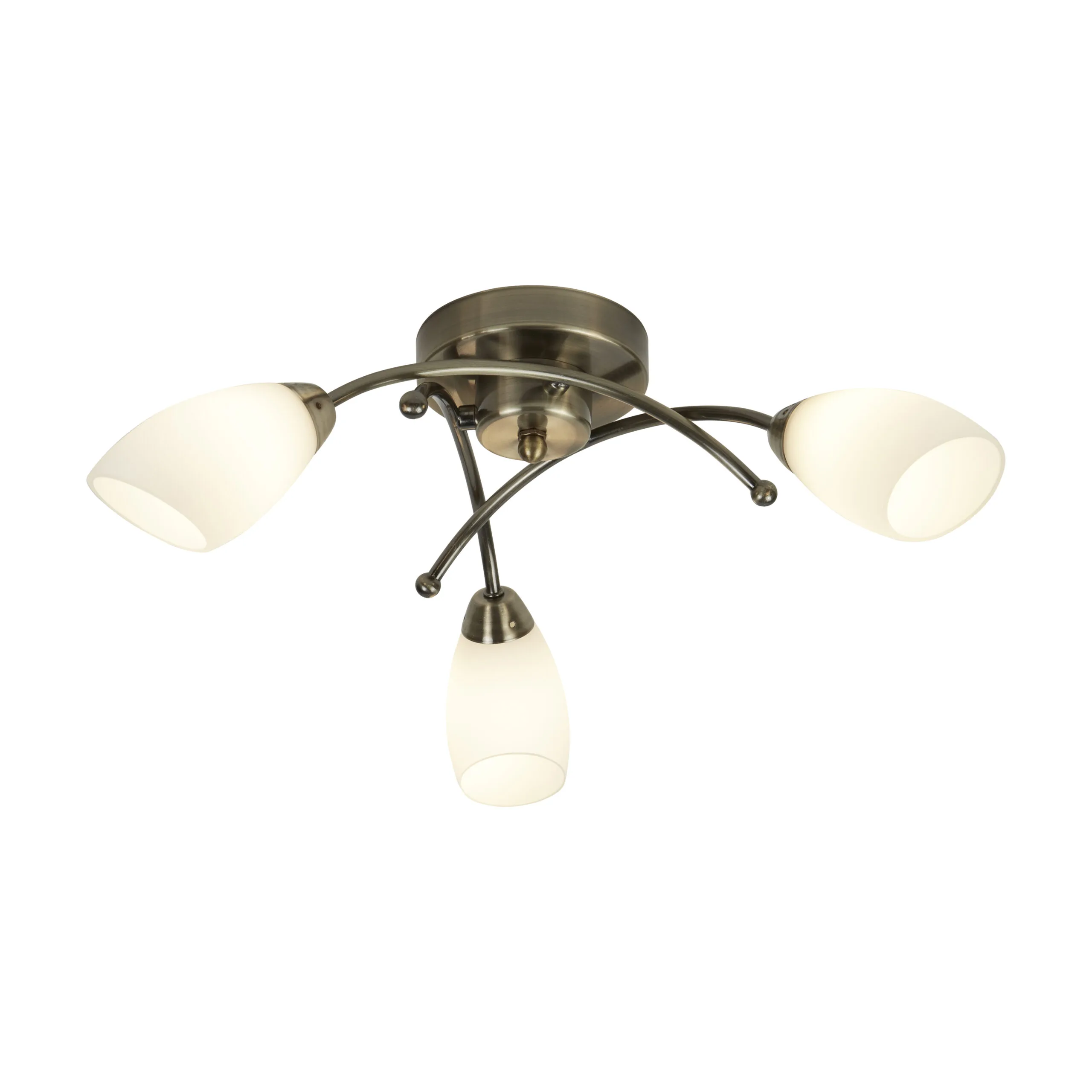Ceiling Lighting - Searchlight Opera 3Lt Flush Antique Brass Metal & Opal Glass (8183-3AB)
