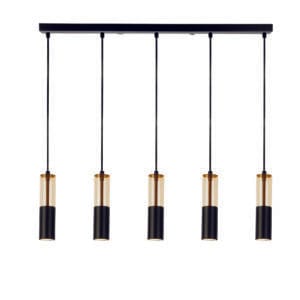 Ceiling Pendants - Searchlight Merrygold 5Lt Bar Pendant Black Metal & Amber Acrylic (82121-5BK)
