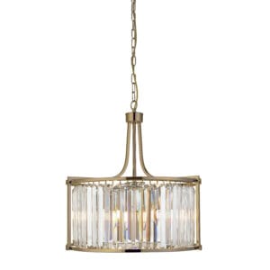 Ceiling Pendants - Searchlight Victoria 5Lt Pendant Antique Brass Metal & Clear Crystal (8295-5AB)