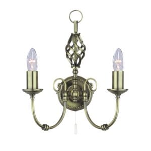 Wall Lighting - Searchlight Zanzibar 2Lt Wall Light Antique Brass Metal (8392-2)