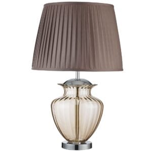 Table Lamps - Searchlight Elina Table Lamp Chrome Metal Amber Glass & Brown Shade (8531AM)