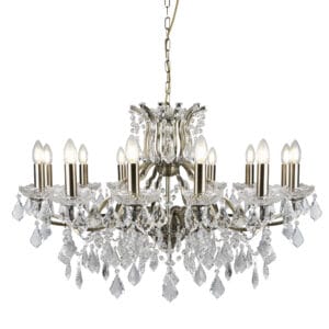 Ceiling Pendants - Searchlight Paris 12Lt Chandelier Antique Brass Metal & Clear Crystal (87312-12AB)