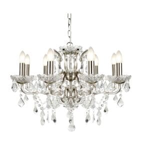 Ceiling Pendants - Searchlight Paris 8Lt Chandelier Satin Silver Metal & Clear Crystal (8738-8SS)