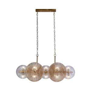 Ceiling Pendants - Searchlight Wagon Wheel 10Lt Bar Pendant Bronze MetalClear/Amber Glass (88210-10BZ)