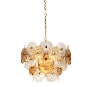 Ceiling Pendants - Searchlight Wagon Wheel 5Lt Pendant Bronze Metal & Clear & Amber Glass (88210-5BZ)