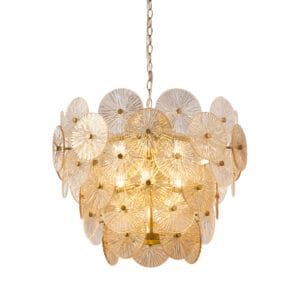 Ceiling Pendants - Searchlight Wagon Wheel 9Lt Pendant Bronze Metal Clear & Amber Glass (88210-9BZ)