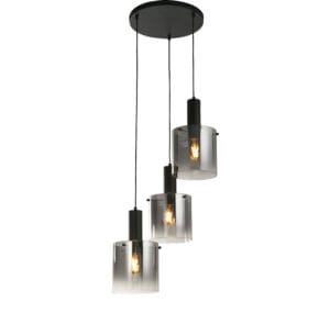 Ceiling Pendants - Searchlight Sweden 3Lt MultiDrop Pendant Black Metal & Smoked Glass (88910-3BK)