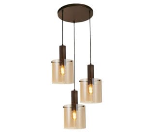 Ceiling Pendants - Searchlight Sweden 3Lt MultiDrop Pendant Mocha Metal & Amber Glass (88910-3MO)