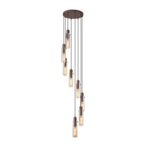 Ceiling Pendants - Searchlight Sweden II 8Lt Multi Drop Mocha Metal & Amber Glass (88920-8MO)