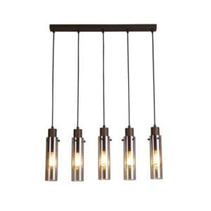 Ceiling Pendants - Searchlight Sweden II 5Lt Bar Pendant Mocha Metal & Amber Glass (88921-5MO)