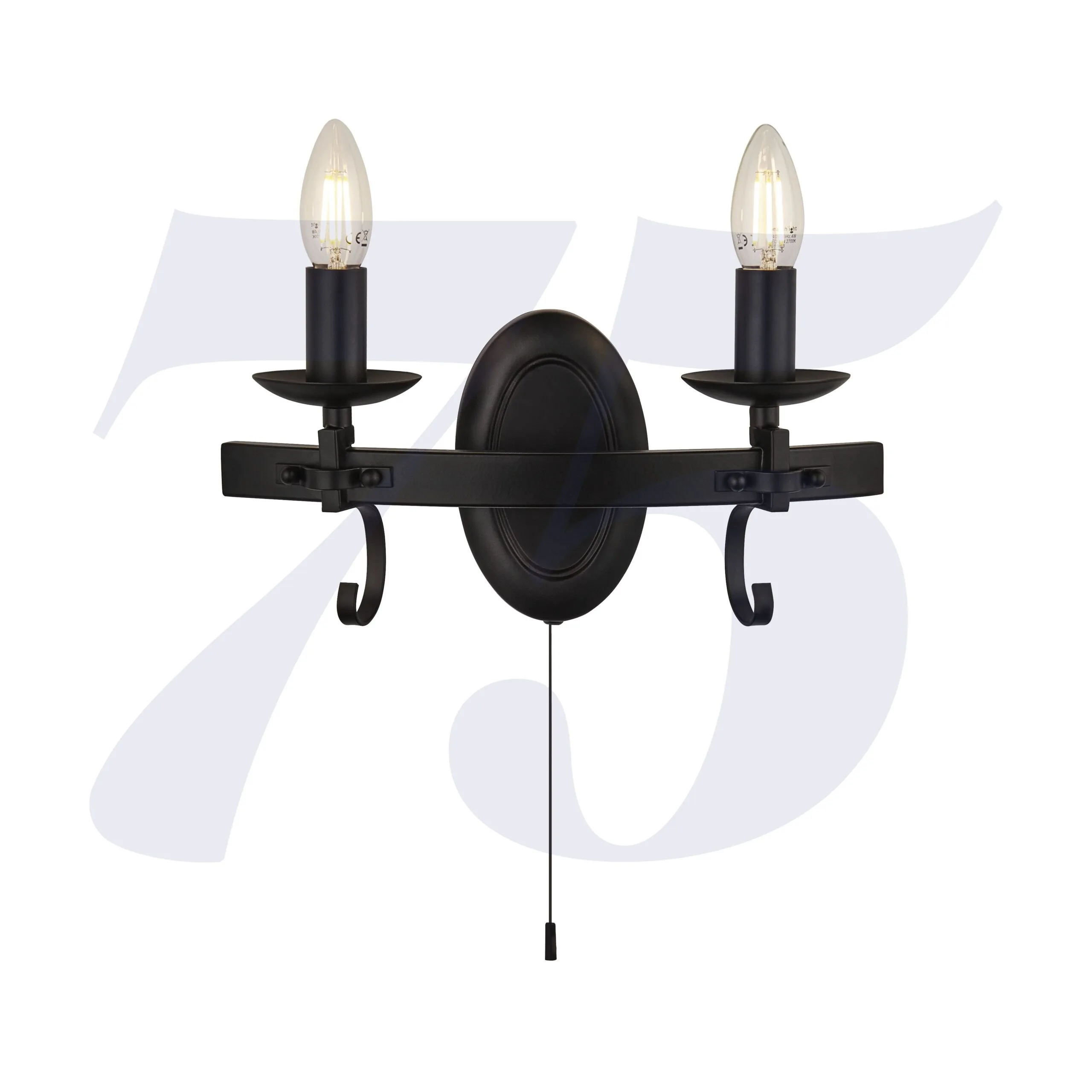 Wall Lighting - Searchlight Cartwheel III 2Lt Wall Light Black Wrought Iron (8902-2BK)