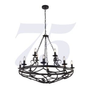 Ceiling Pendants - Searchlight Cartwheel III 12Lt Pendant Black Wrought Iron (8912-12BK)