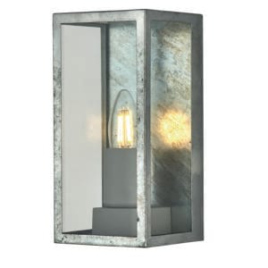 Wall Lighting - Searchlight Box II Outdoor Wall Light Galvanised Silver Metal & Glass (90151SI)