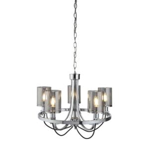 Ceiling Pendants - Searchlight Catalina 5Lt Pendant Chrome Metal & Smoked Glass (9045-5CC)