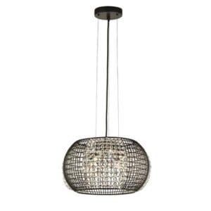 Ceiling Pendants - Searchlight Cage 4Lt Pendant Black Metal & Crystal Glass (9094-4BK)