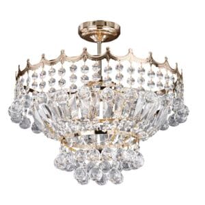 Ceiling Pendants - Searchlight Versailles 5Lt SemiFlush Chandelier Gold Metal & Crystal (9113-39GO)