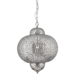 Ceiling Pendants - Searchlight Fretwork Pendant Laser Cut Nickel Metal (9221-1SS)