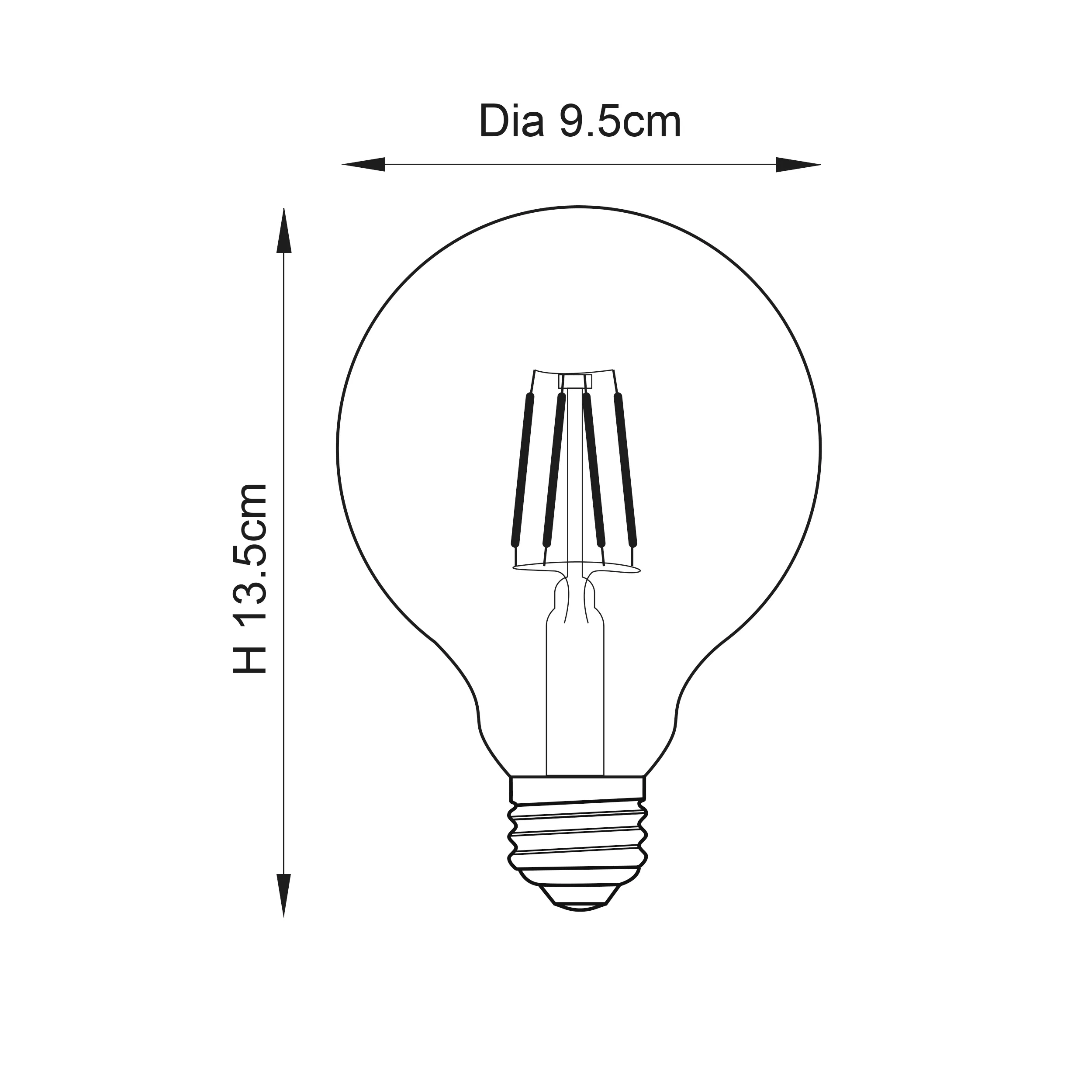 E27 Bulbs - Endon E27 LED filament globe 95mm dia (93030) - View 3