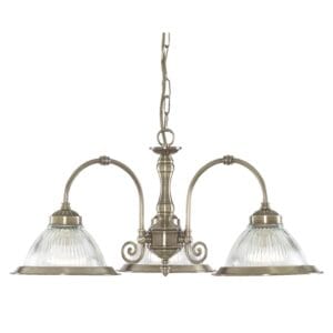 Ceiling Pendants - Searchlight American Diner 3Lt Pendant Antique Brass & Ribbed Glass (9343-3)
