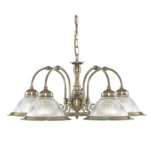 Ceiling Pendants - Searchlight American Diner 5Lt Pendant Antique Brass & Ribbed Glass (9345-5)