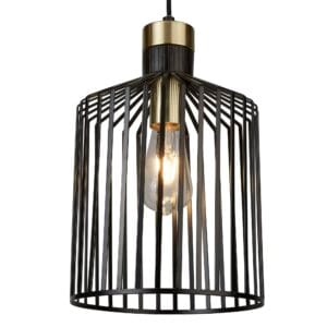 Searchlight Bird Cage Pendant Black & Satin Brass Metal