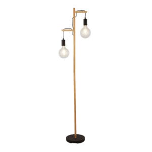 Searchlight Woody 2Lt Floor Lamp Natural Wood & Black Metal