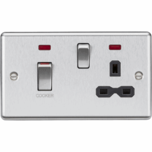 ML Accessories - Knightsbridge Raised Edge Brushed Chrome 45A DP Switch & 13A Socket with Neons Black Insert (CL83MNBC)