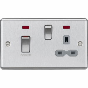 ML Accessories - Knightsbridge Raised Edge Brushed Chrome 45A DP Switch & 13A Socket with Neons Grey Insert (CL83MNBCG)