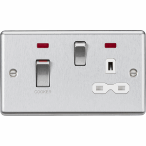 ML Accessories - Knightsbridge Brushed Chrome 45A DP Switch & 13A Socket with Neons White Insert (CL83MNBCW)