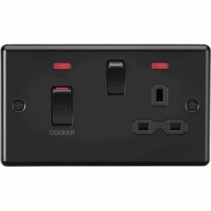 ML Accessories - Knightsbridge Matt Black 45A DP switch and 13A switched socket with neons with Insert (CL83MNMBB)