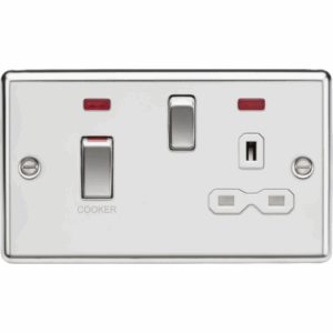 ML Accessories - Knightsbridge Polished Chrome 45A DP Switch & 13A Socket with Neons White Insert (CL83MNPCW)