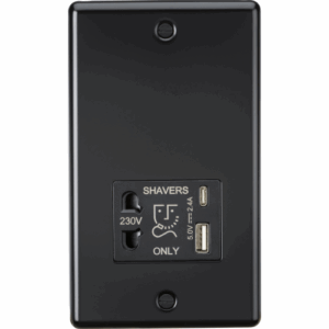 ML Accessories - Knightsbridge Matt Black 230V Shaver Socket with Dual USB A+C [5V DC 2.4A shared] (CL8909MB)