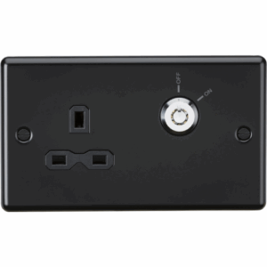 ML Accessories - Knightsbridge Raised Edge Matt Black 13A DP Key Lockable Socket (2G Plate) with Insert (CL9LOCKMB)