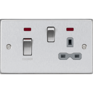 ML Accessories - Knightsbridge Brushed Chrome 45A DP Switch & 13A Socket with Neons Grey Insert (CS83MNBCG)