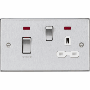 ML Accessories - Knightsbridge Raised Edge Brushed Chrome 45A DP Switch & 13A Socket with Neons White Insert (CS83MNBCW)
