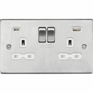 ML Accessories - Knightsbridge Brushed Chrome 13A 2G SP Switched Socket with Dual USB A+C (5V DC 4.0A shared) White Insert (CS9940BCW)