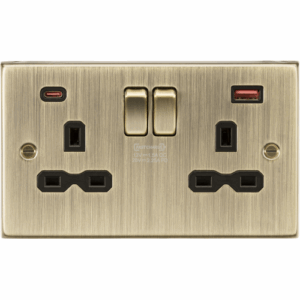 ML Accessories - Knightsbridge Antique Brass 13A 2G DP Switched Socket with Dual USB A+C 20V DC 2.25A (Max. 45W) (CS9945AB)